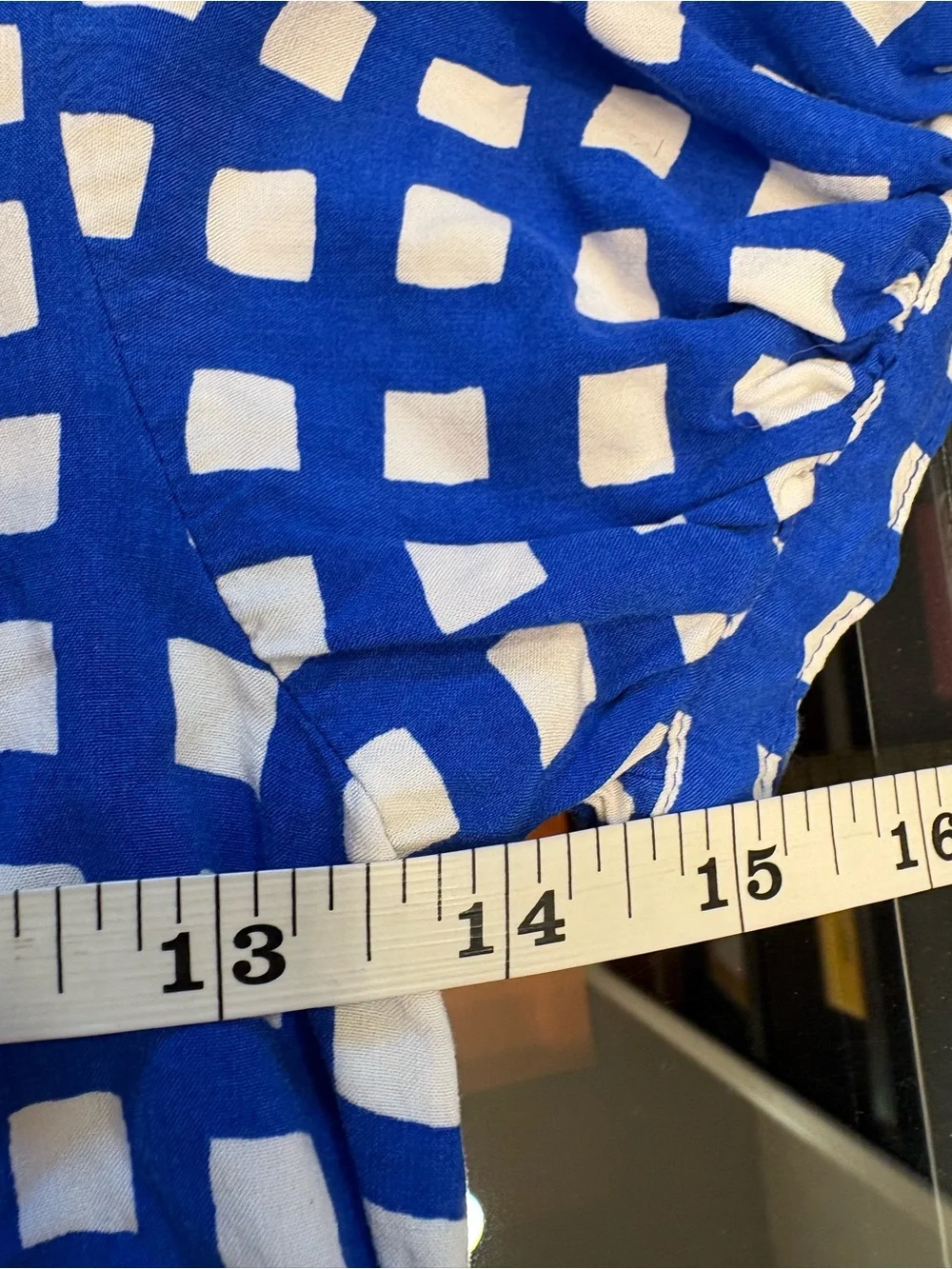 GAP Blue and White Gingham Puff-Sleeve Dress